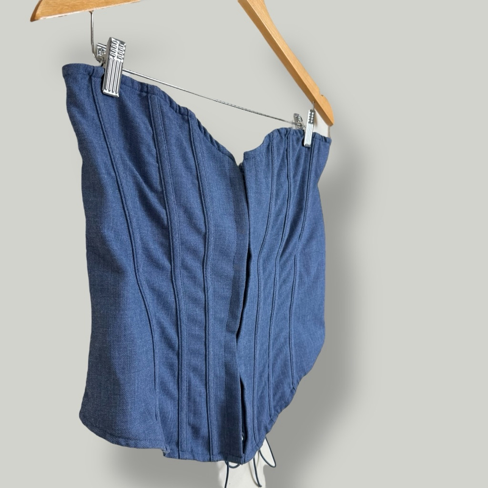PRETTYLITTLETHING Corset Women Size 12 Large Blue Denim Lace Up Back Woven Shape - Picture 3 of 12
